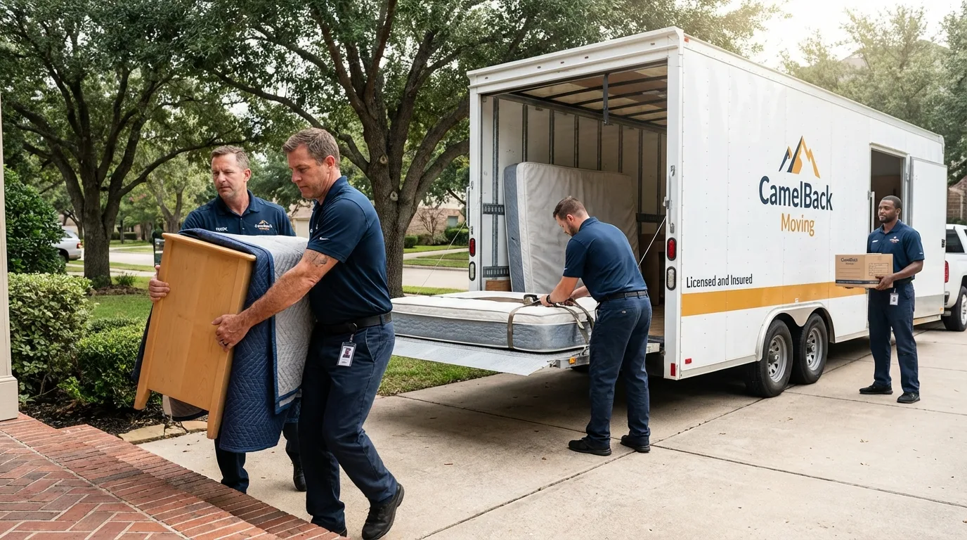 Crew loading residential truck for cross-state move from Lewiston, CA